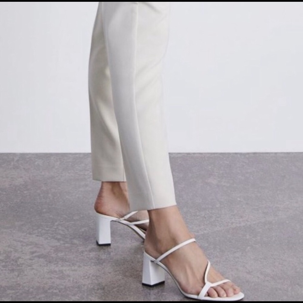 Zara White Strappy Sandal Block Heels